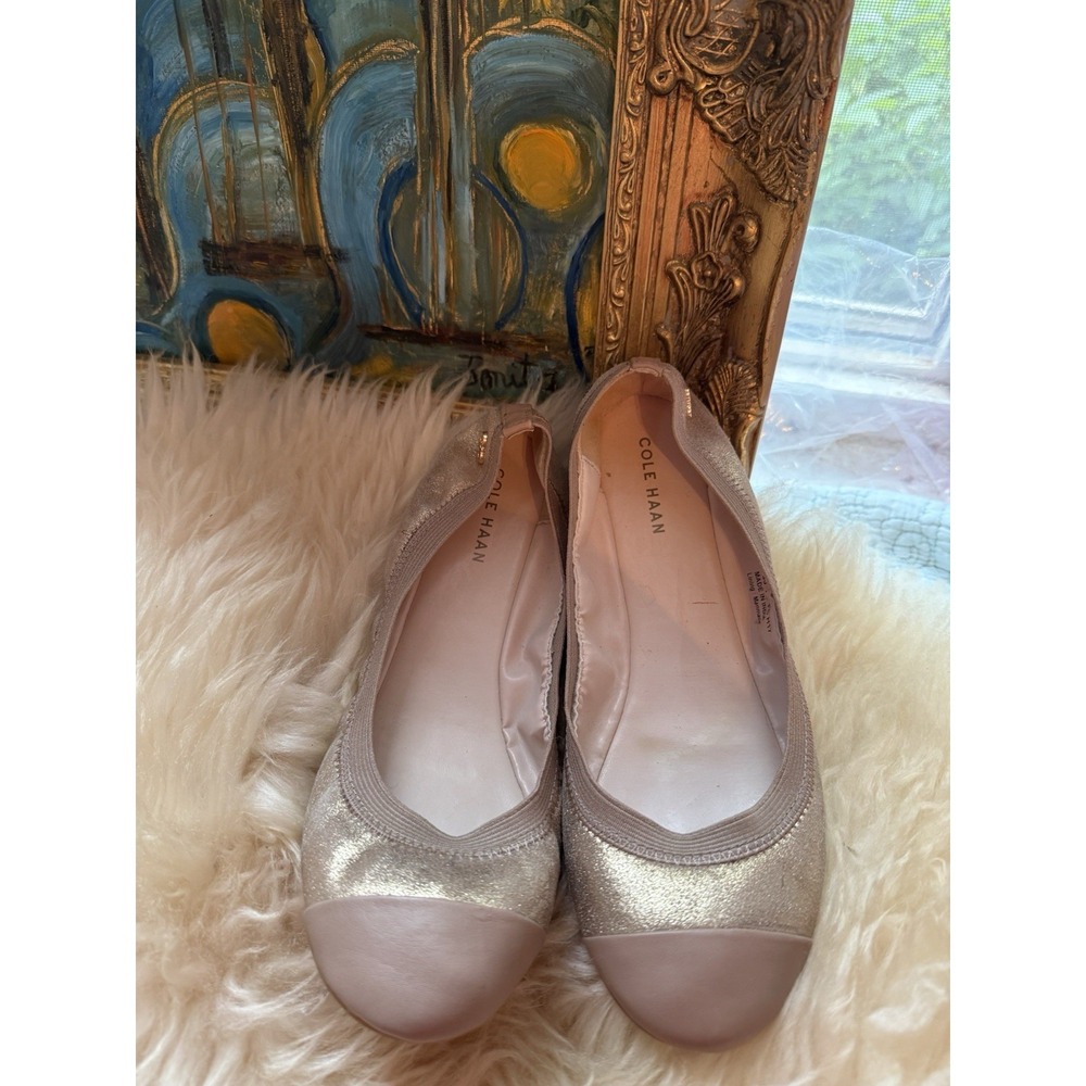 Cole Haan Women's Gold Metallic Leather Cushioned Ballet Elbridge Flats Size 7 - Picture 10 of 11